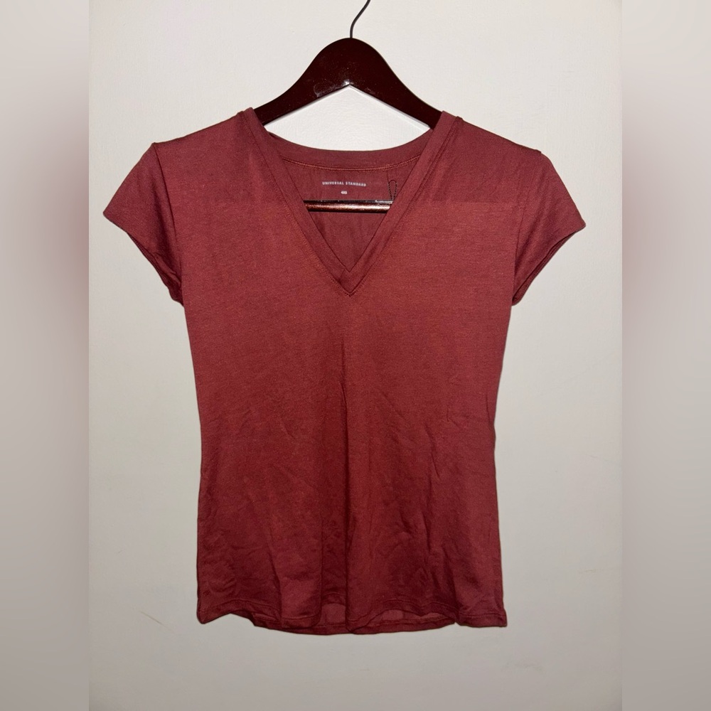 NWT Universal Standard Ashley V Neck Cap Sleeve Tee Brown 00/0 Pima Cotton Blend